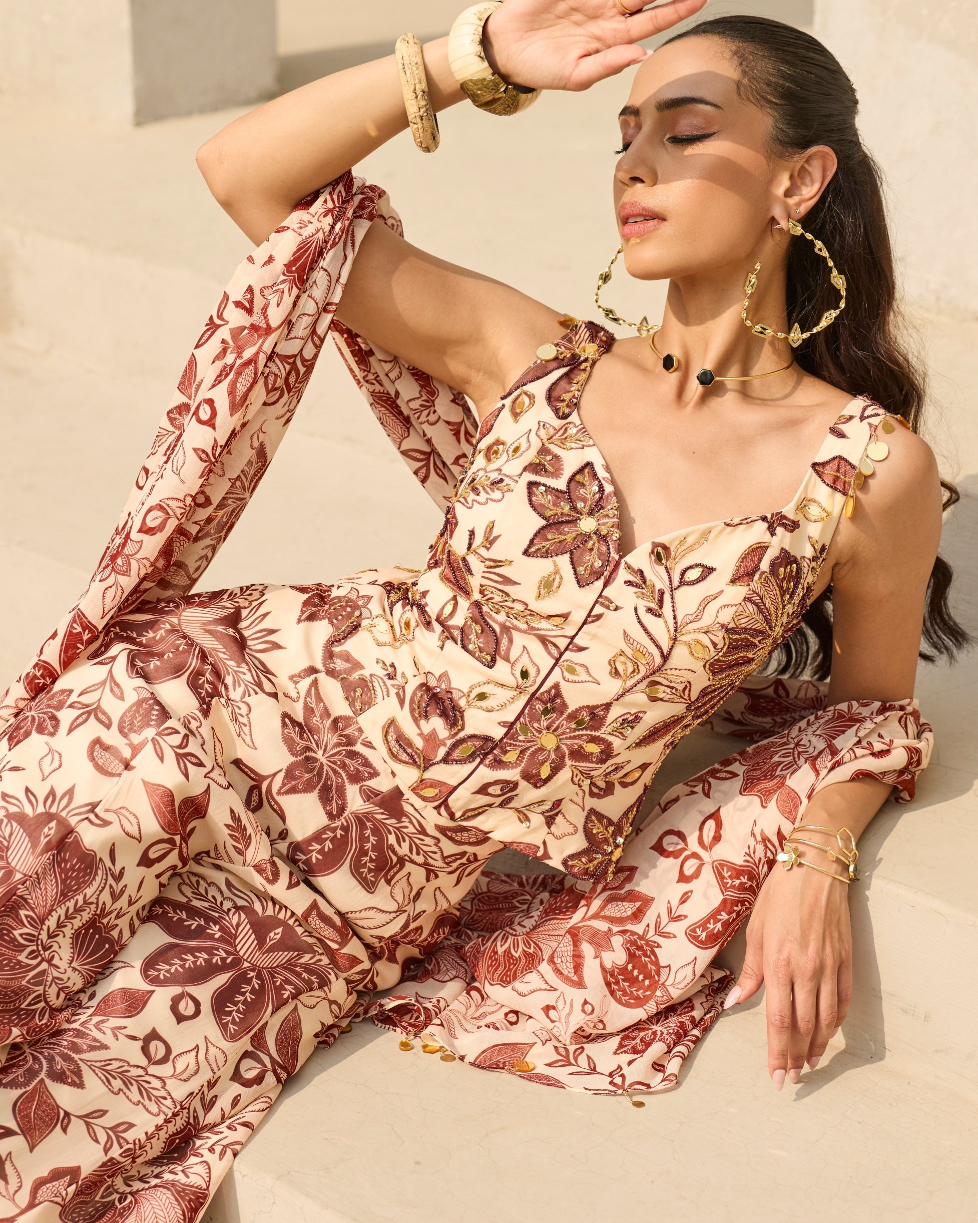 Ivory & Maroon Floral Printed Co-Ord Set