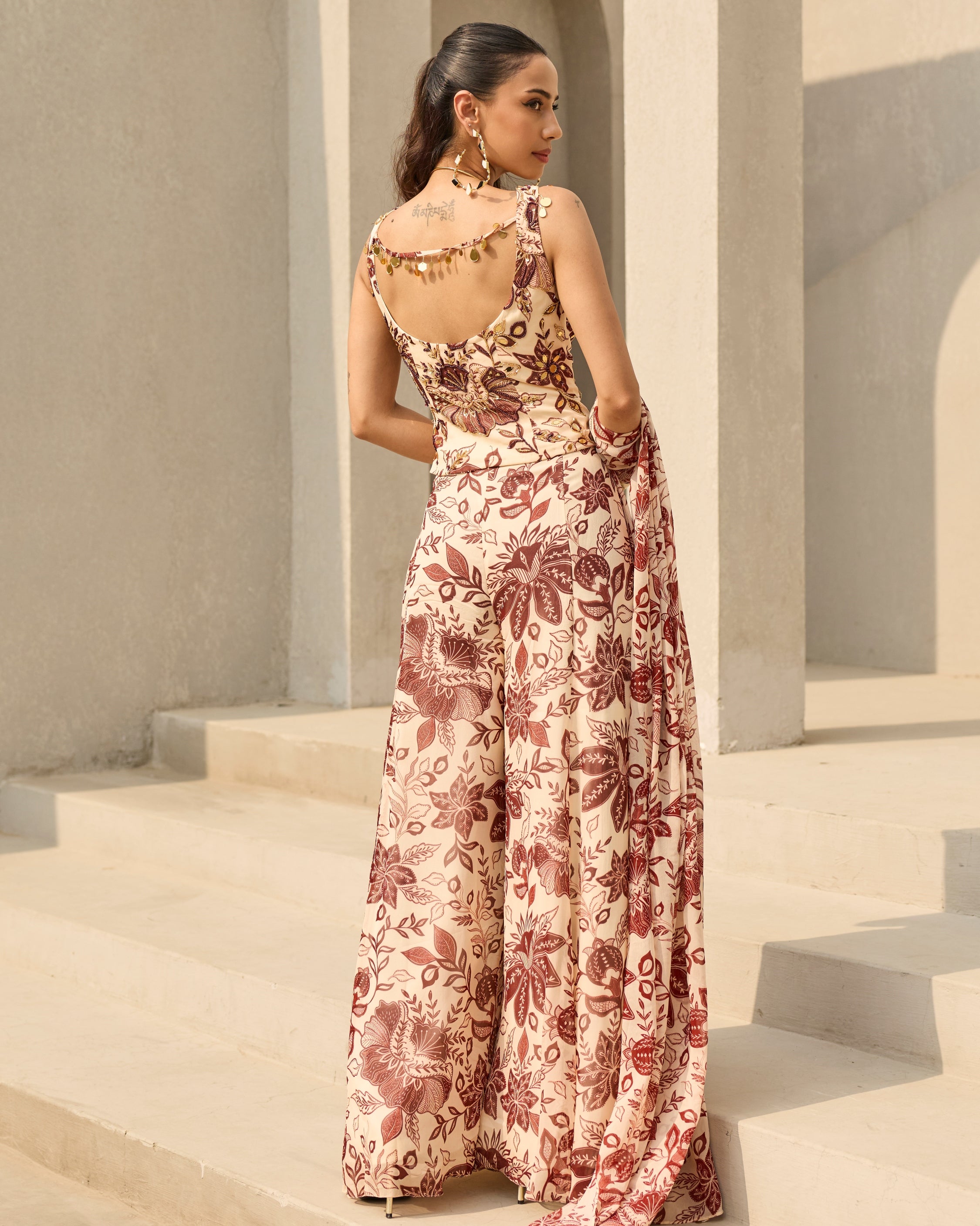 Ivory & Maroon Floral Printed Co-Ord Set