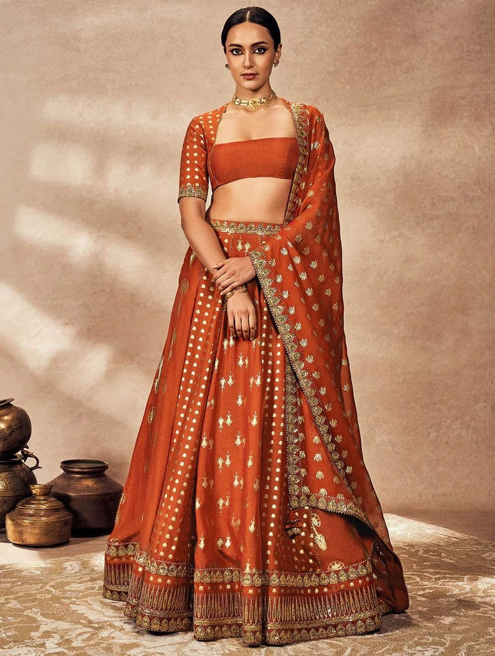 Rust Foil Lehenga Set