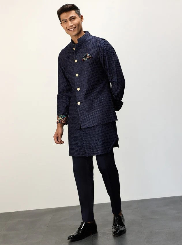 Navy Blue Chanderi Inara Straight Kurta Set
