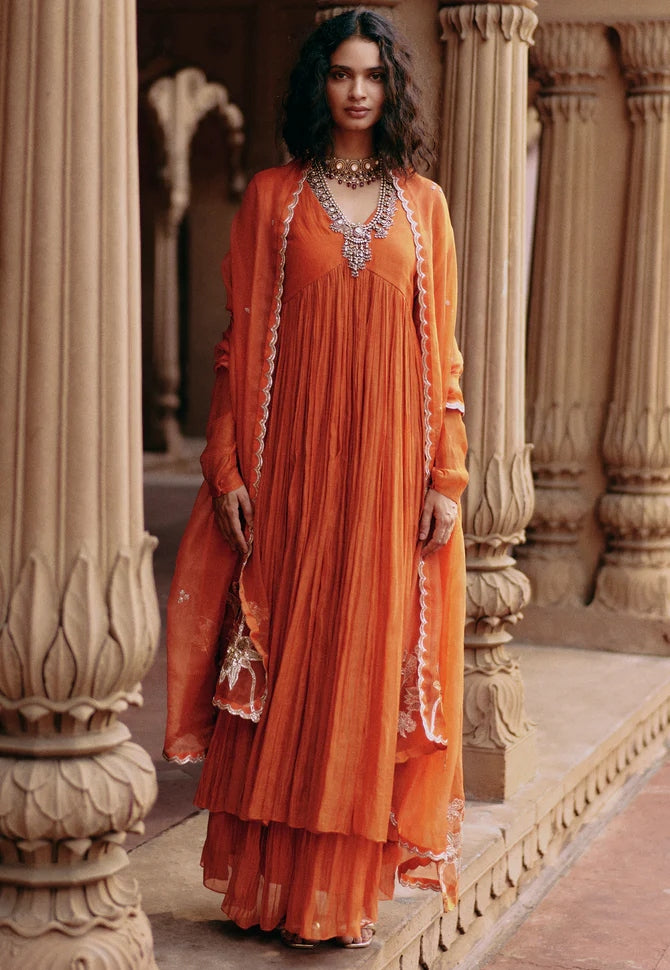 Resplendent Orange Anarkali Set