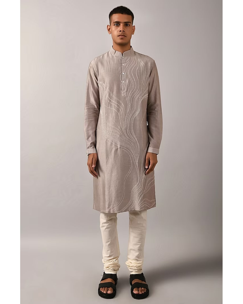 Grey & Ivory Embroidered Kurta Set