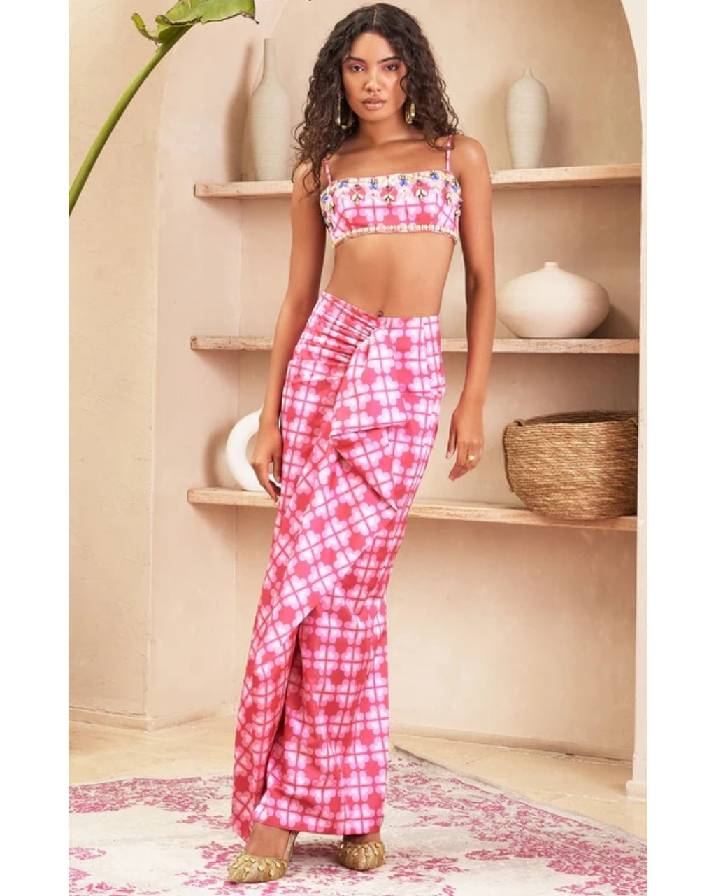 Gracelyn - Pink Draped Skirt Set