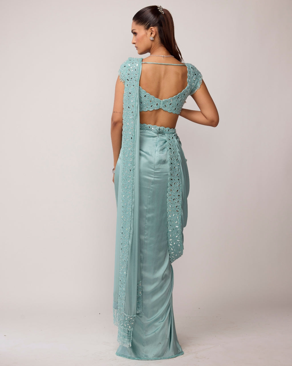 Powder Blue Draped Sari Set