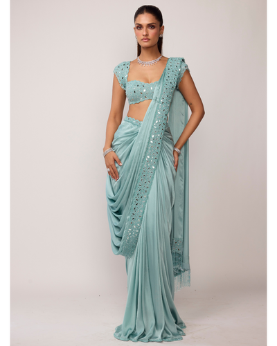 Powder Blue Draped Sari Set