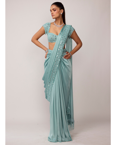 Powder Blue Draped Sari Set