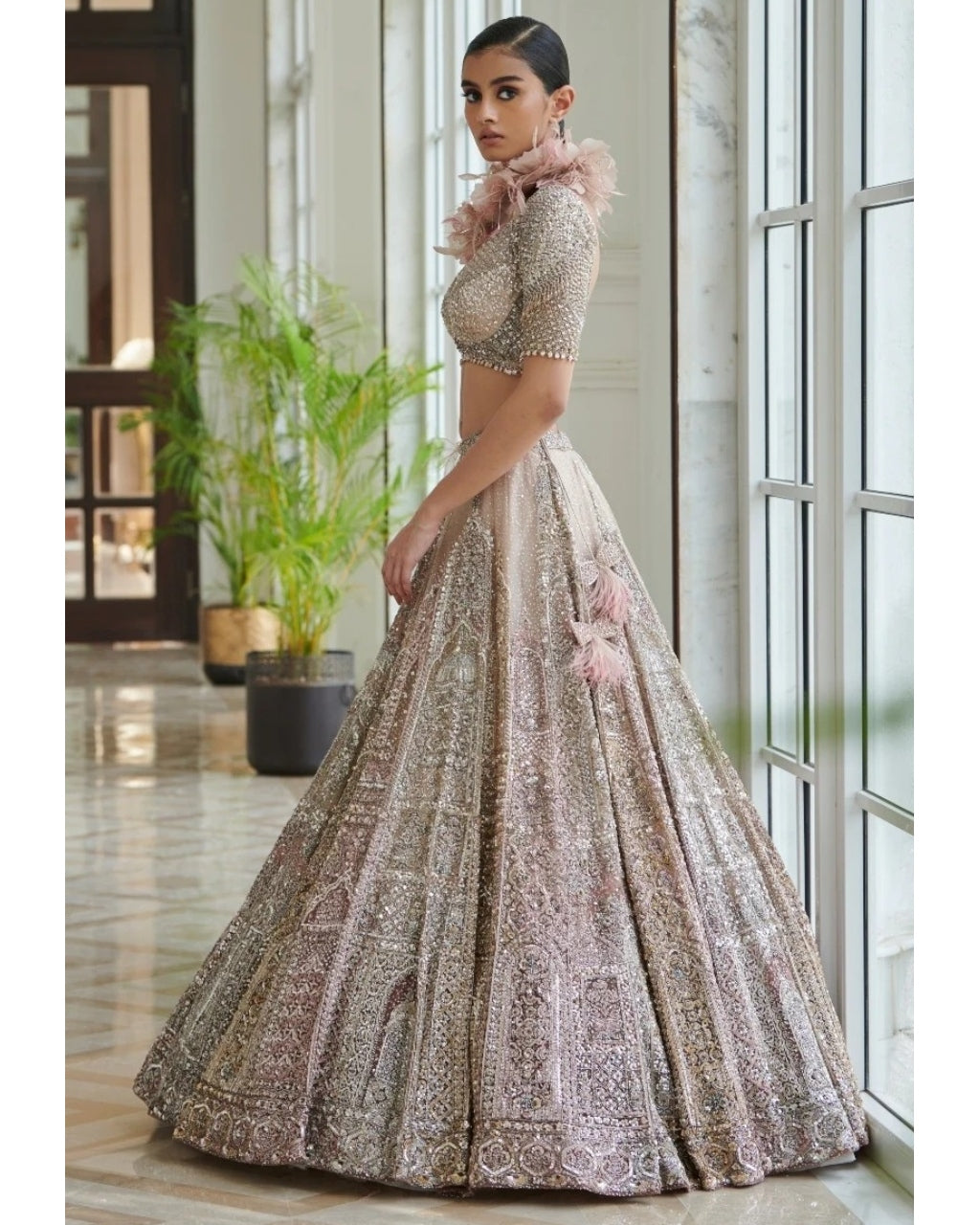 Gianna Pearl Muted Pink Shimmer Tulle Bridal Lehenga Set