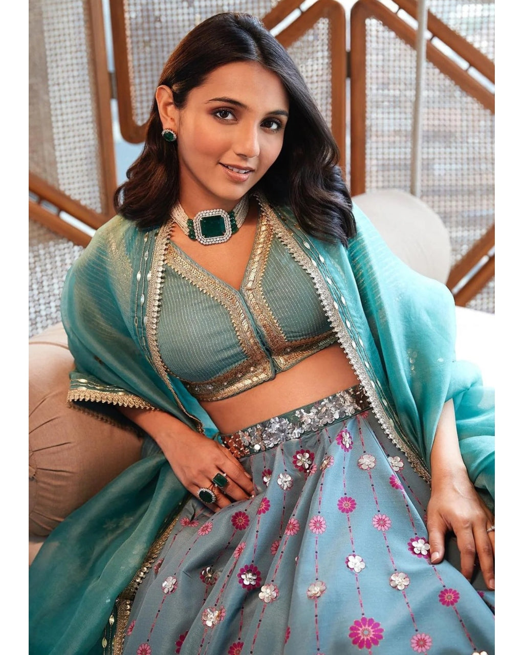 Nazreen Teal Lehenga Set