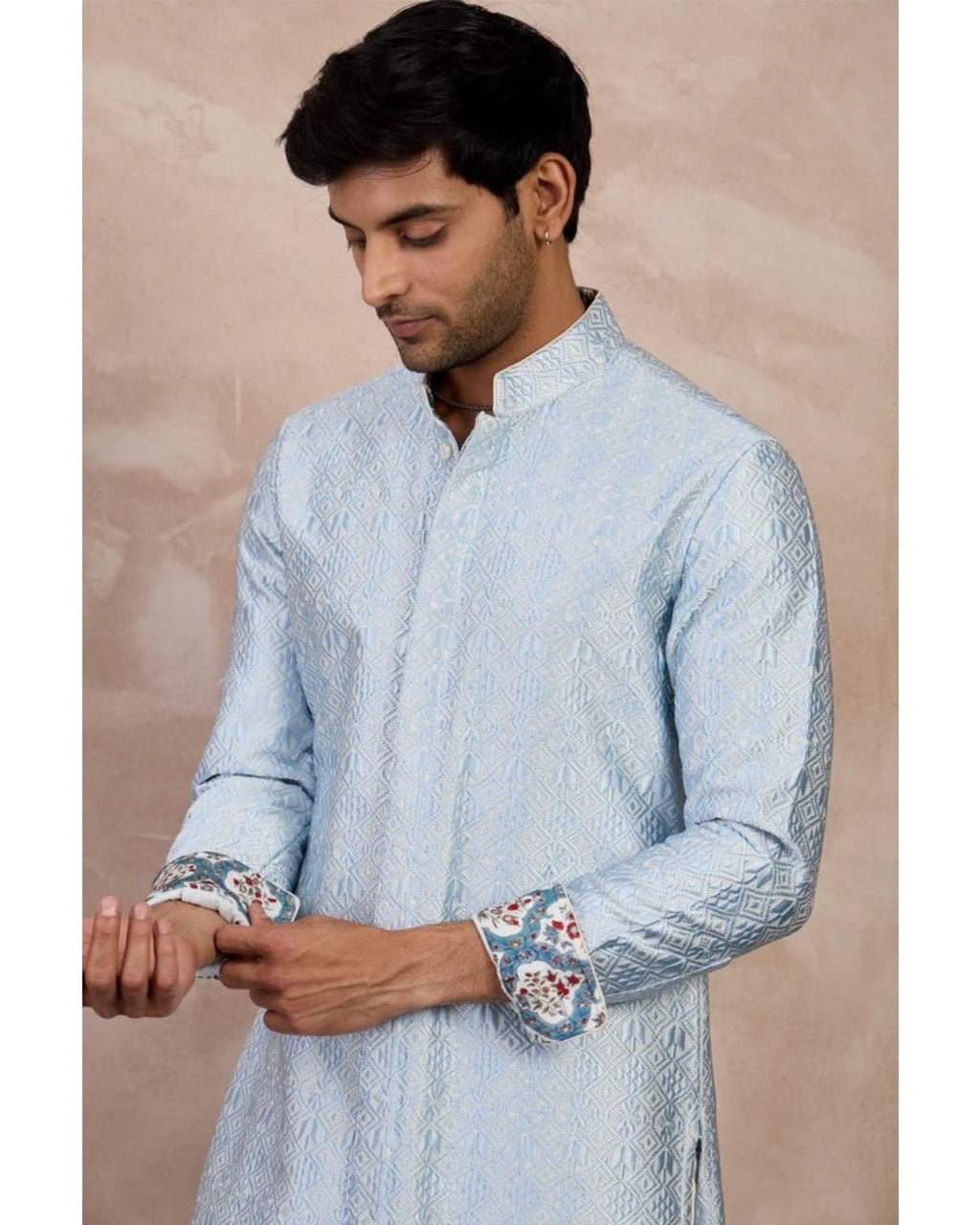 Ivory - Powder Blue Maze Foe Kurta Set