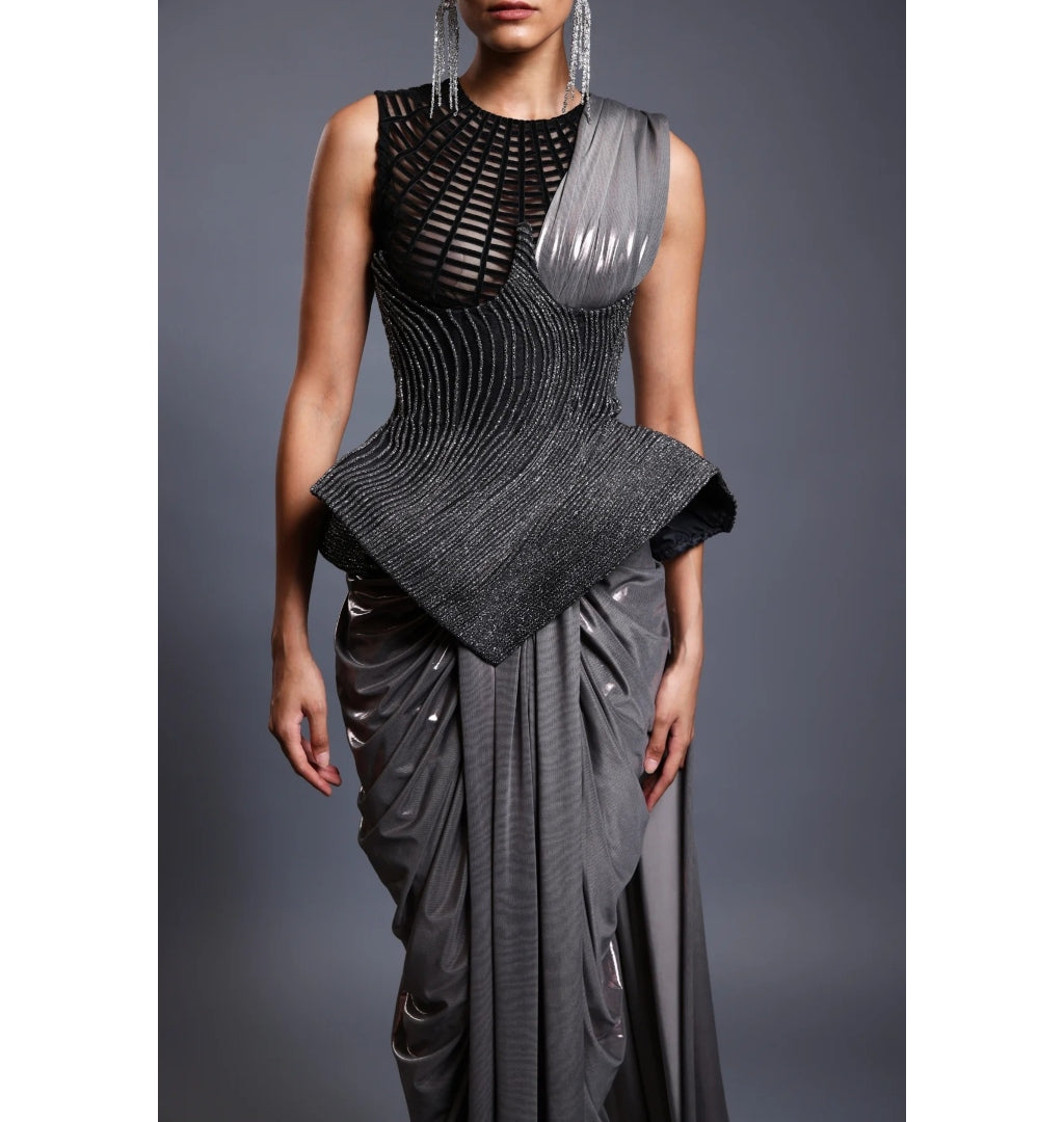 CF Corseted Gunmetal Sari