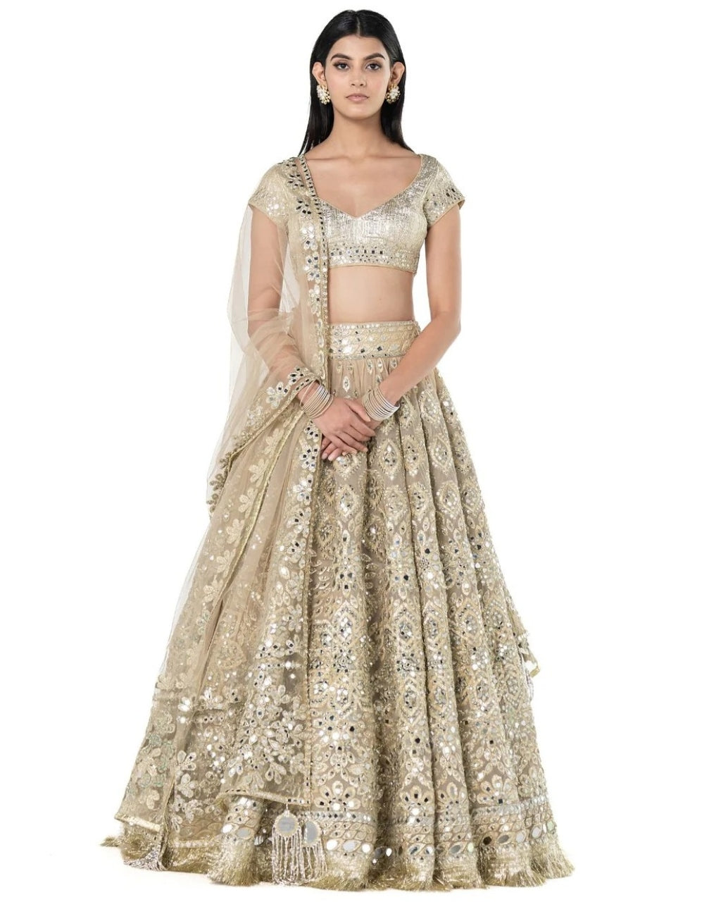 Beige Golden Lehenga Set