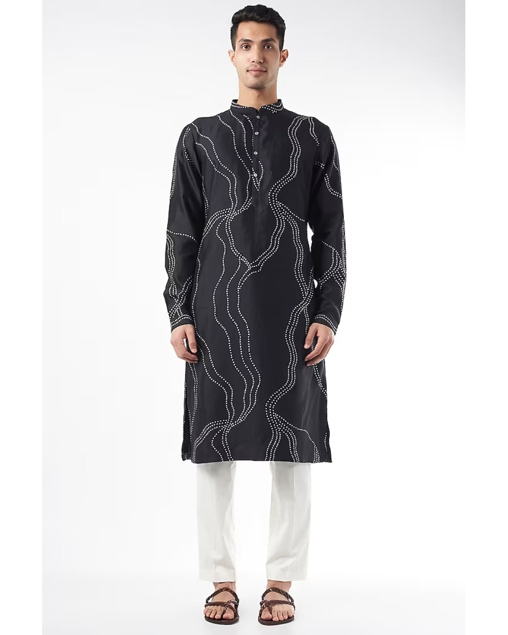 Black Silk Printed Kurta Set