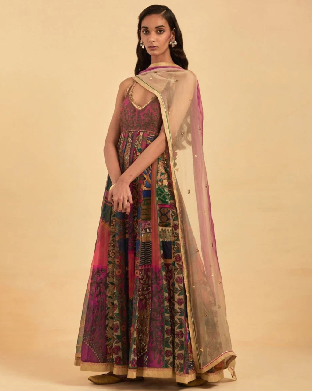 Wine Printed Anarkali Set