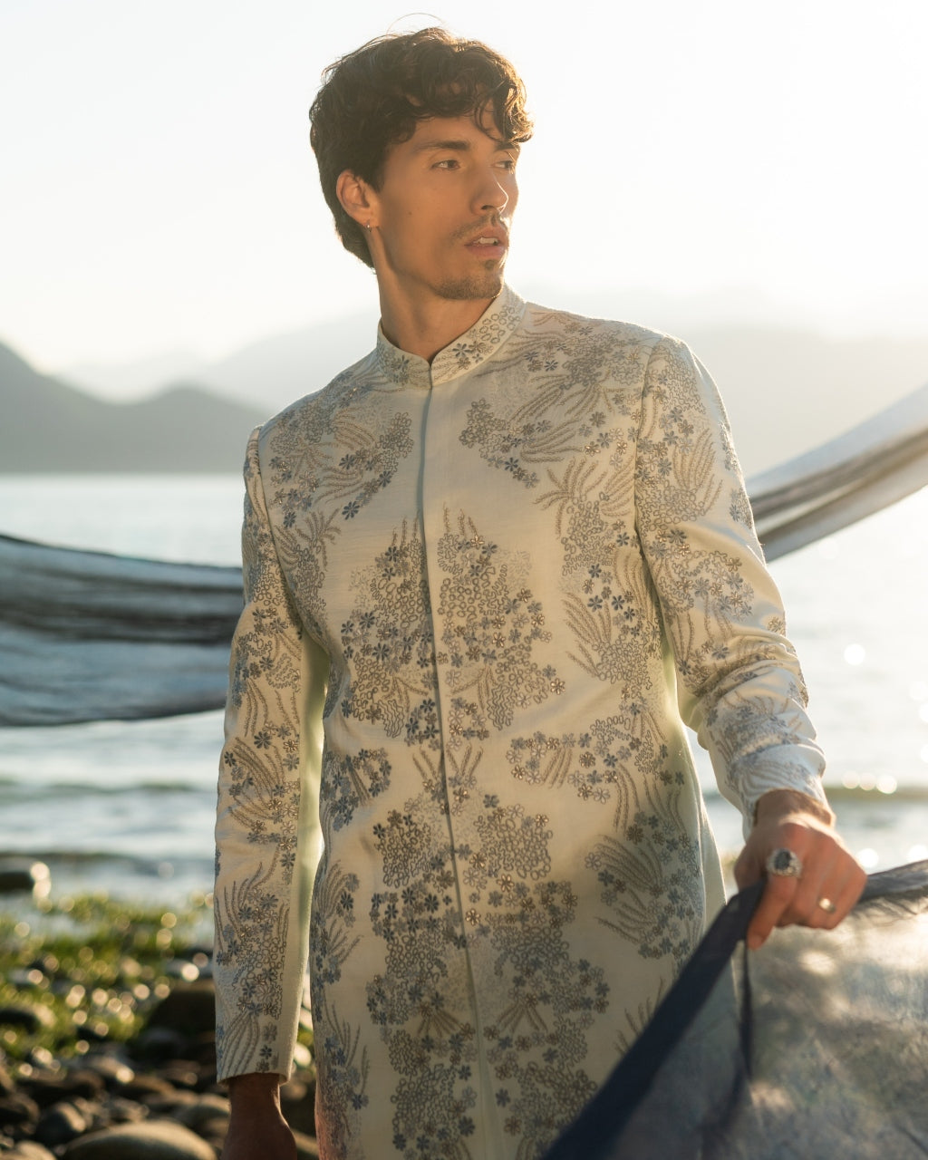 Arctic Bloom Bandhgala Set