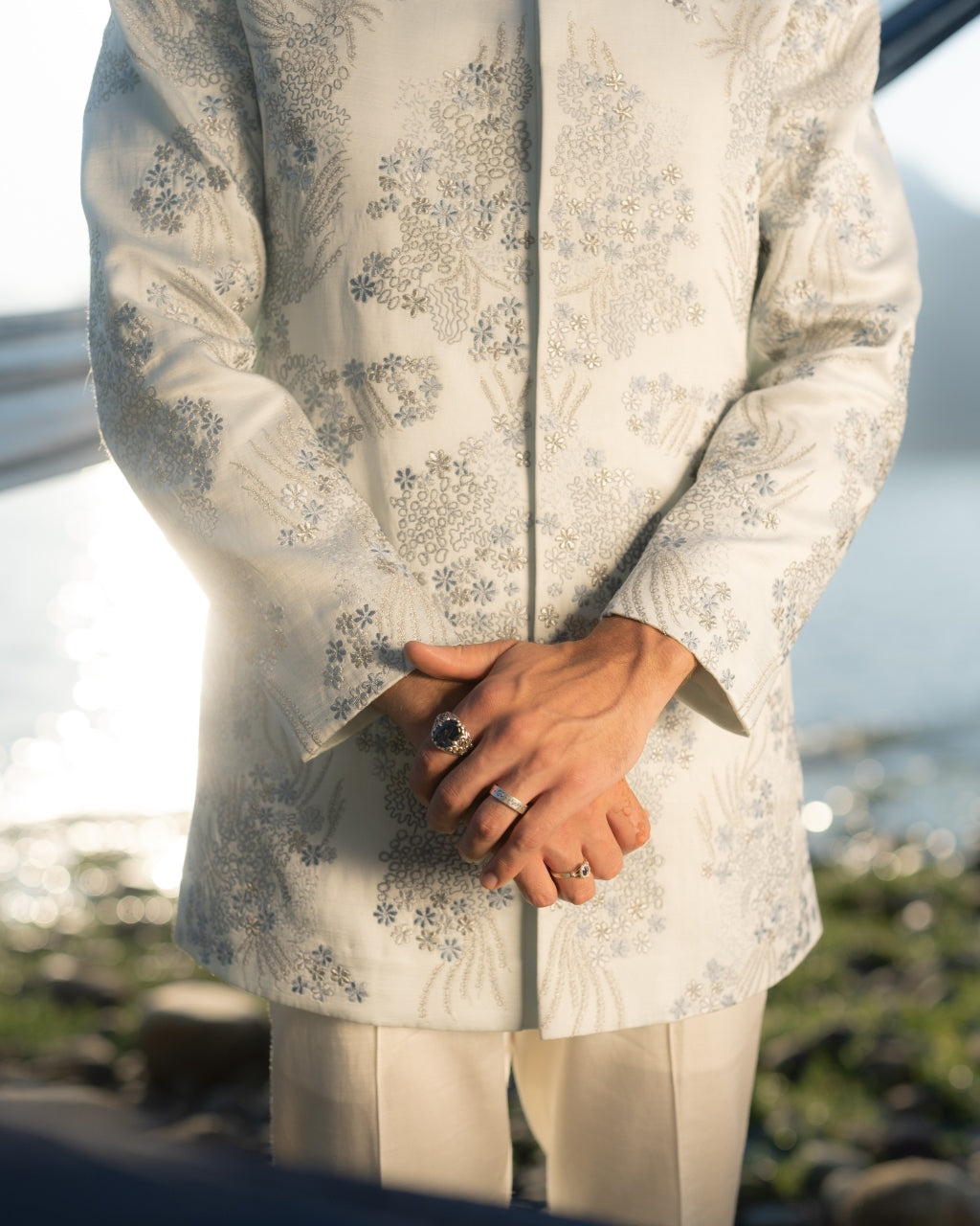 Arctic Bloom Bandhgala Set