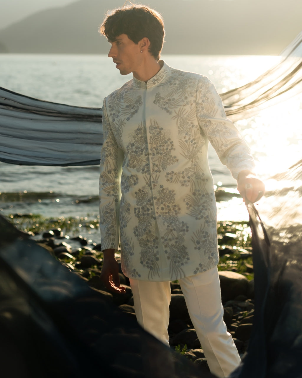 Arctic Bloom Bandhgala Set