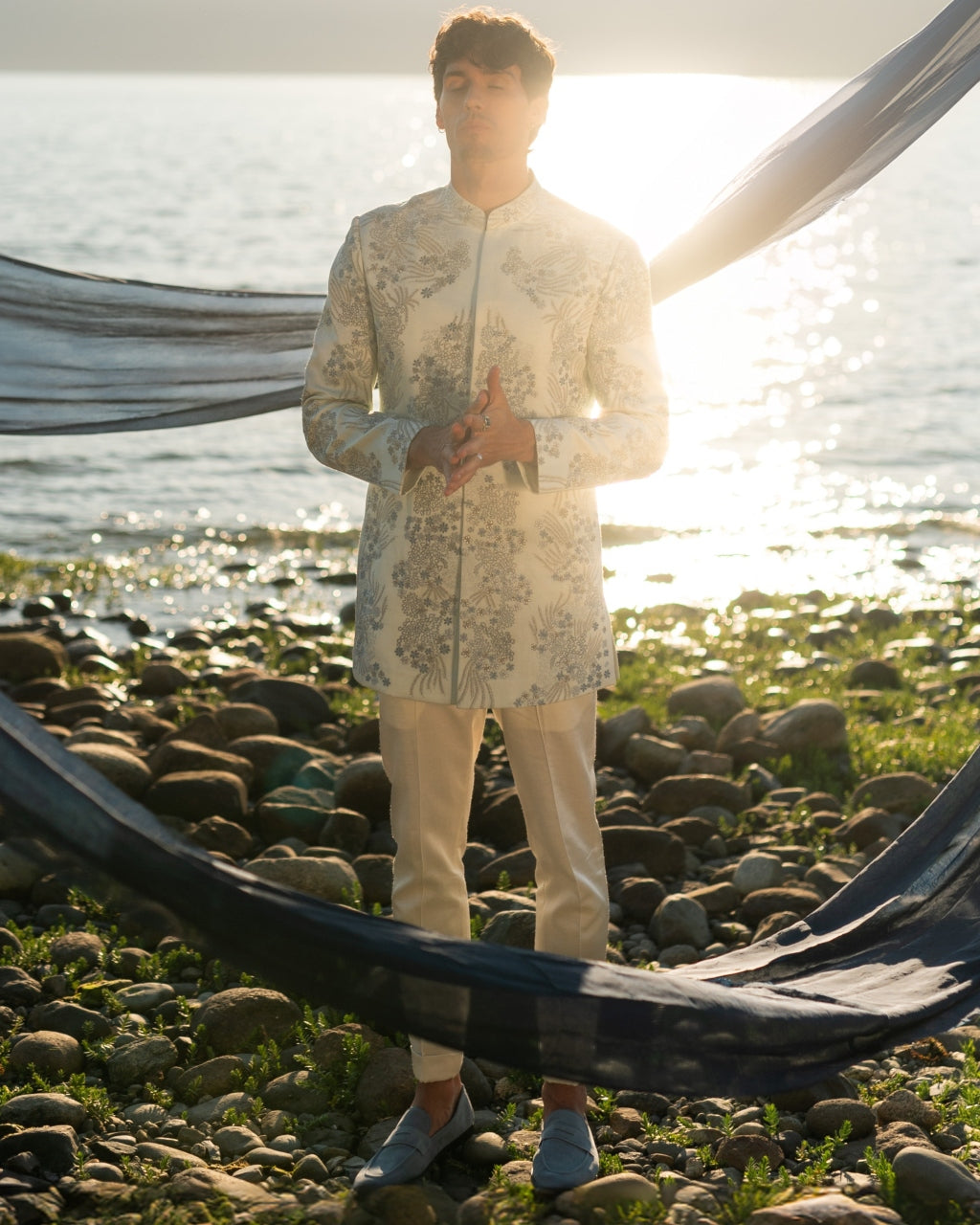 Arctic Bloom Bandhgala Set