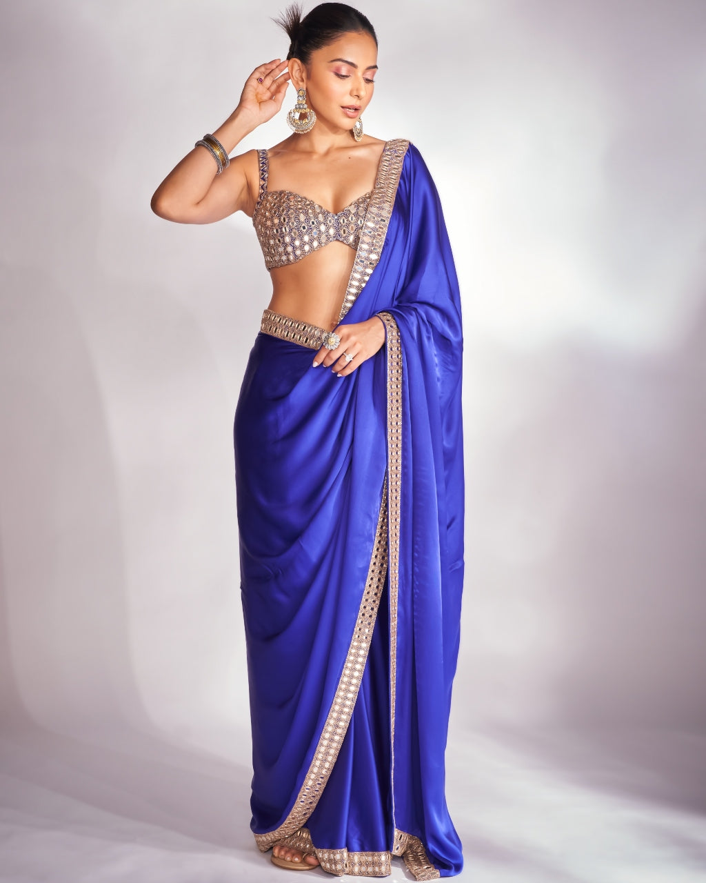 Persian Blue Satin Sari Set