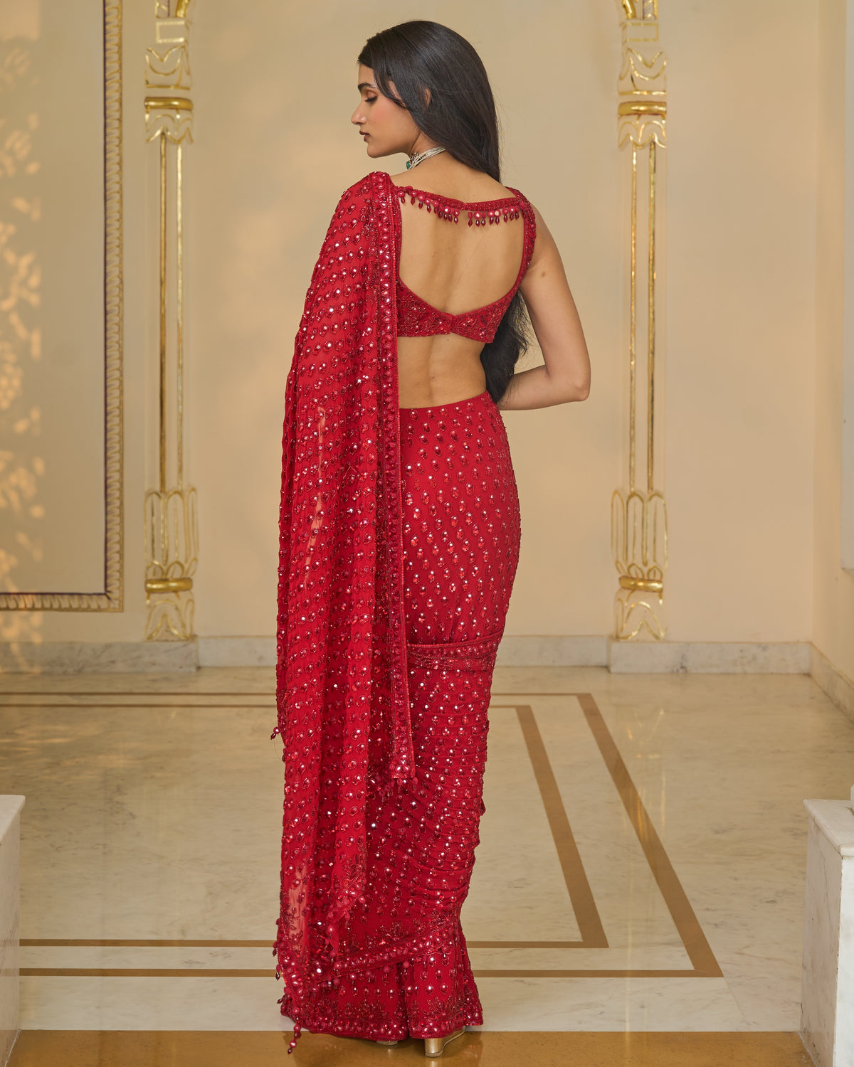 All Red Hand Embroidered Sari Set
