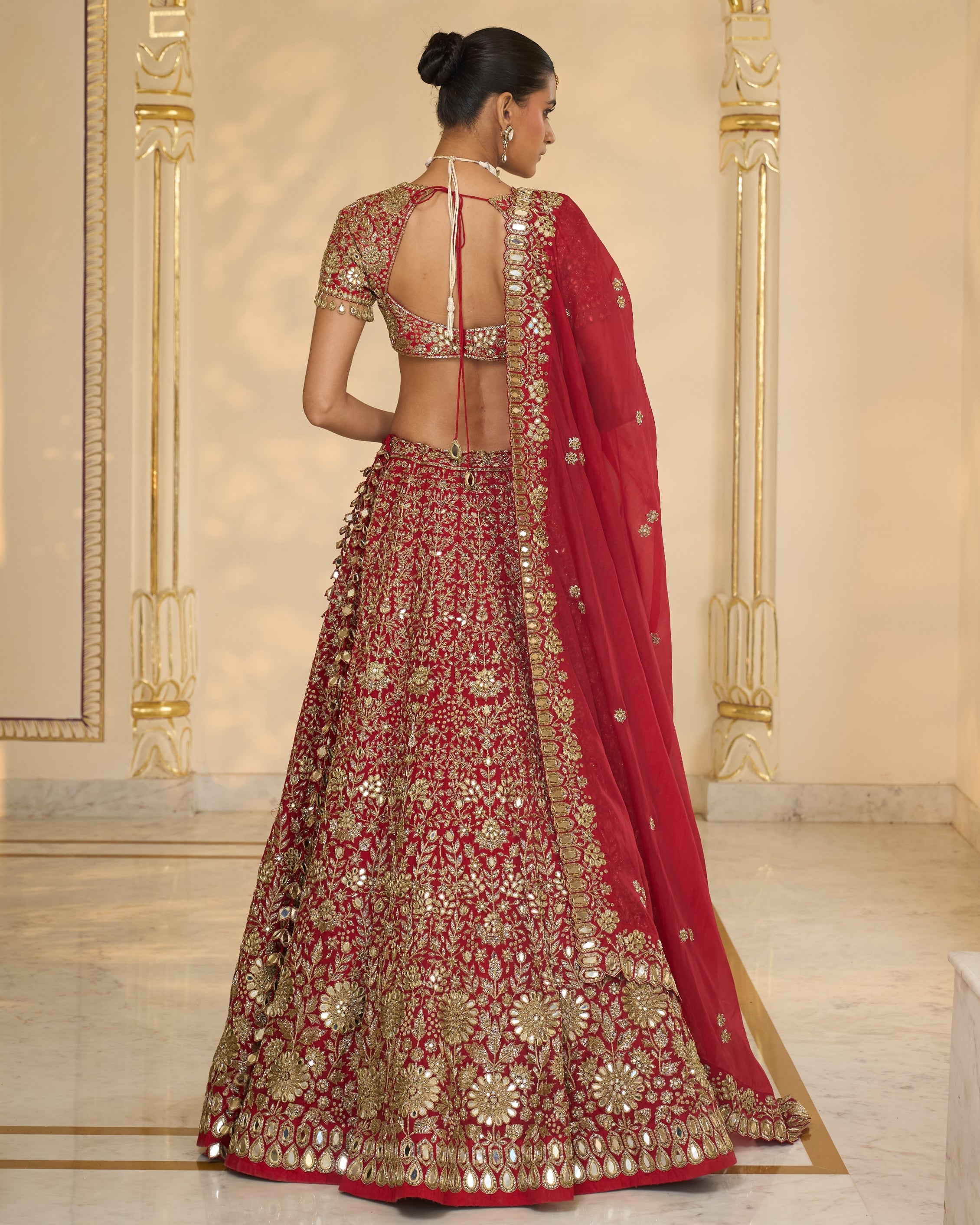 Red & Gold Floral Hand Embroidered Lehenga Set
