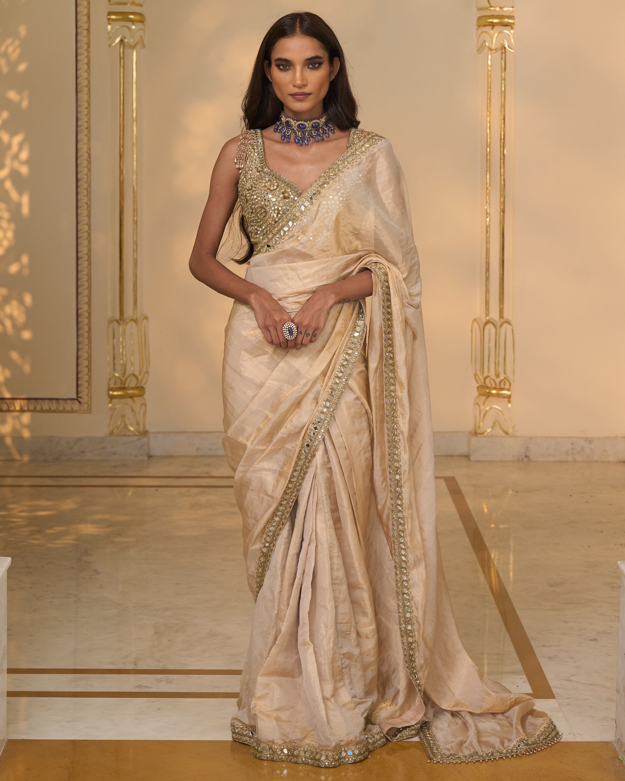 Gold Tissue Hand Embroidered 
Classic Sari Set