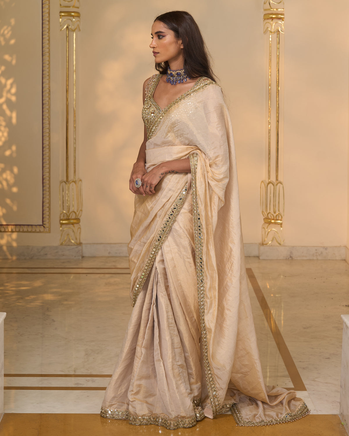 Gold Tissue Hand Embroidered 
Classic Sari Set