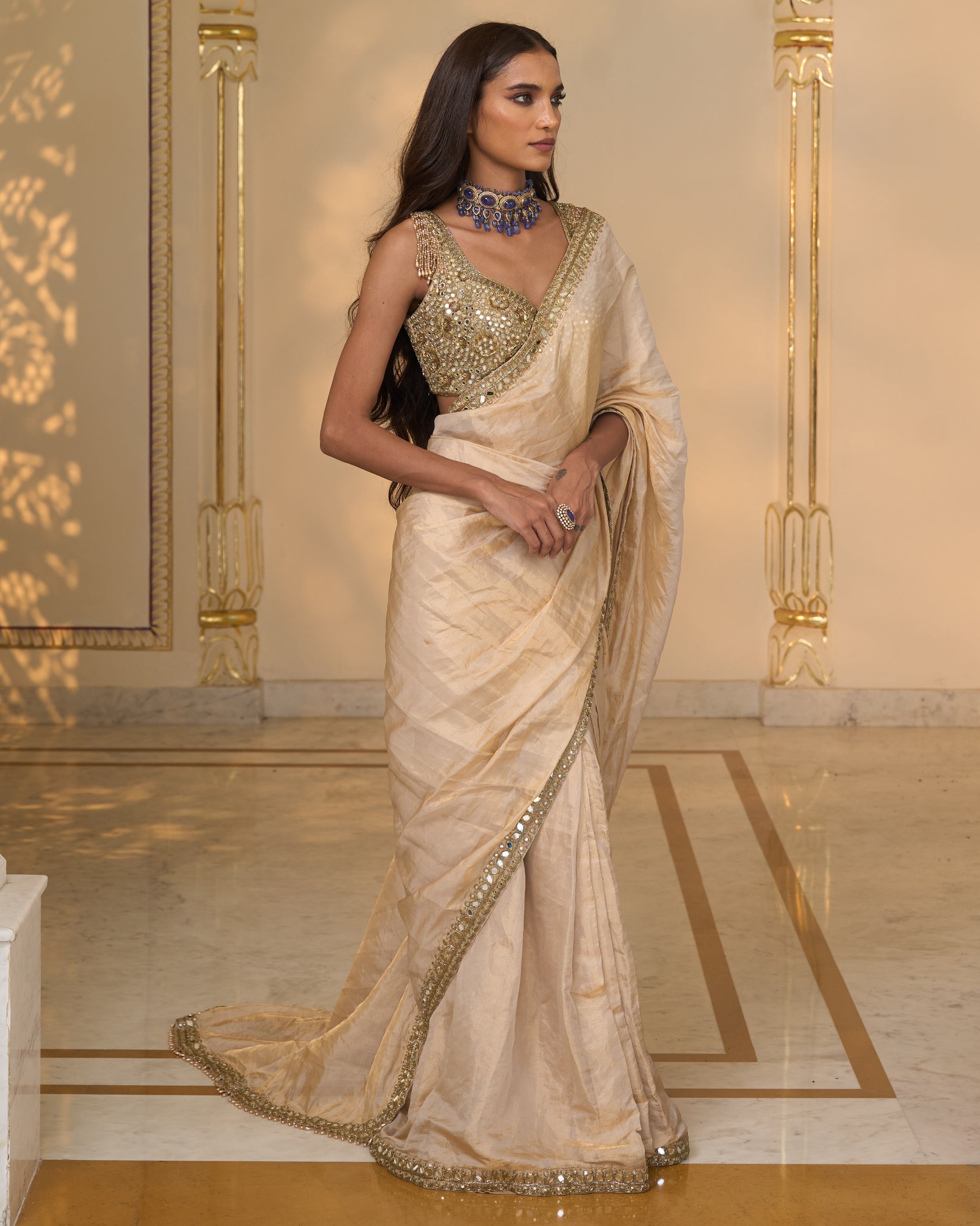 Gold Tissue Hand Embroidered 
Classic Sari Set