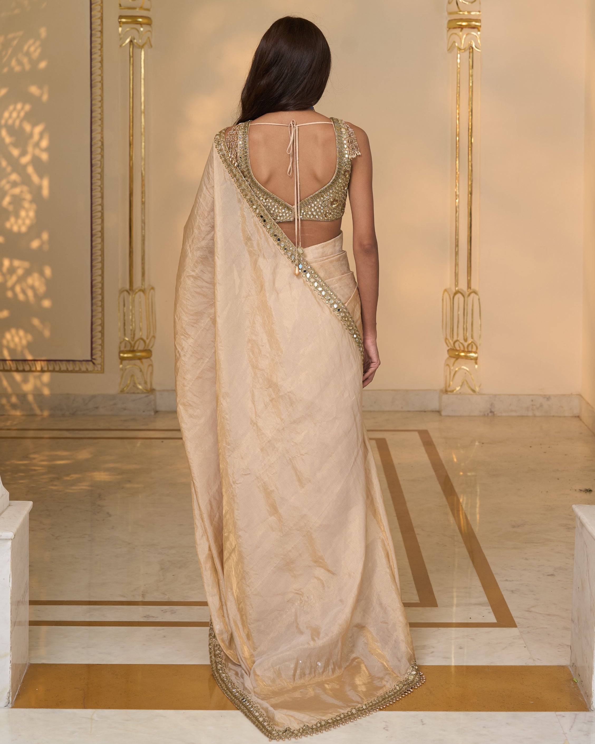 Gold Tissue Hand Embroidered 
Classic Sari Set