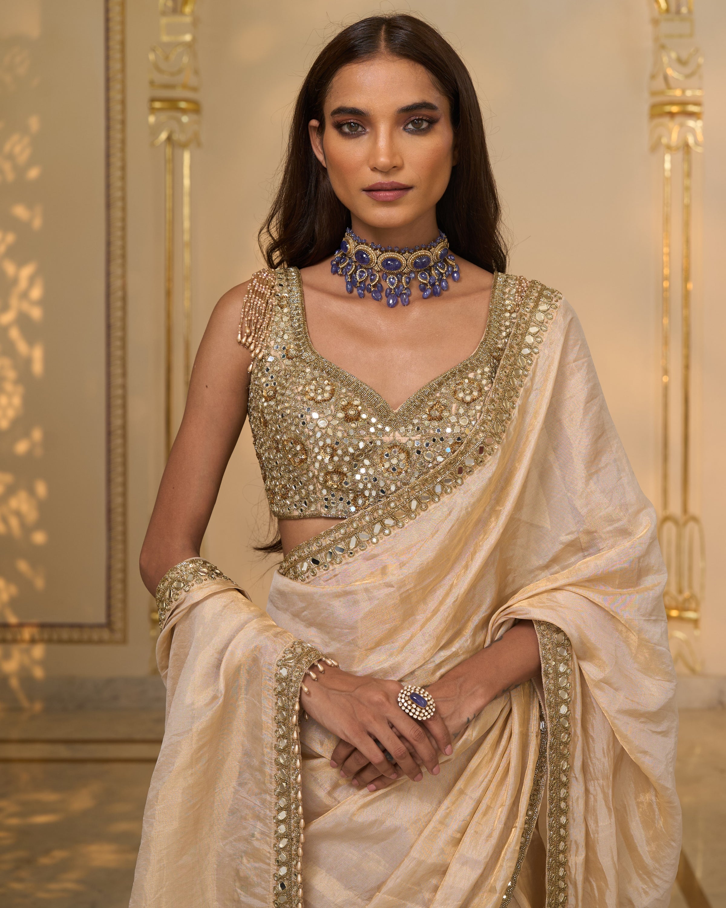Gold Tissue Hand Embroidered 
Classic Sari Set
