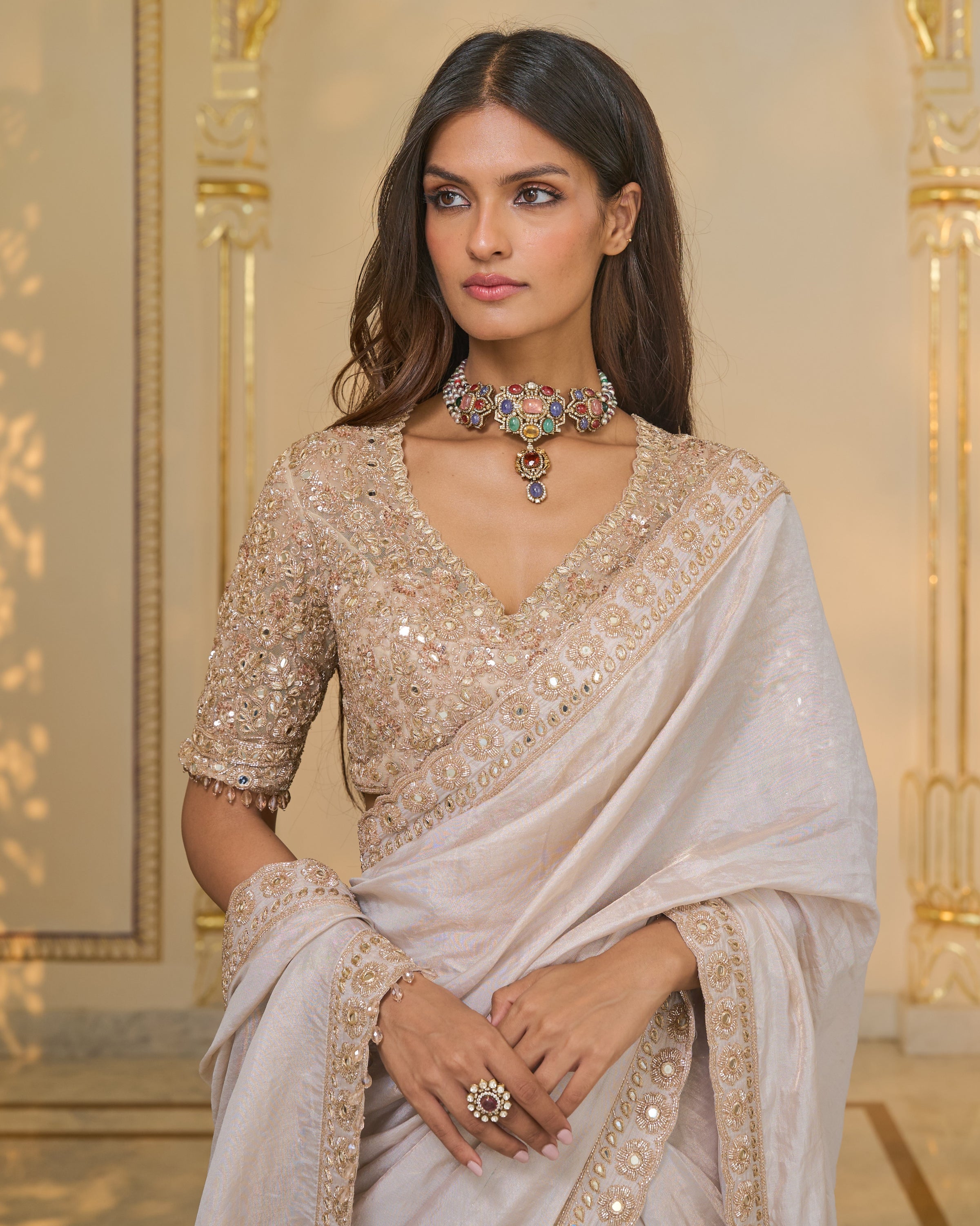 Rose Gold Tissue Hand Embroidered 
Classic Sari Set