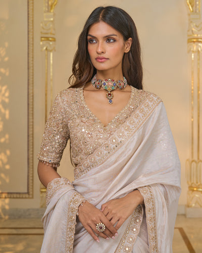 Rose Gold Tissue Hand Embroidered 
Classic Sari Set