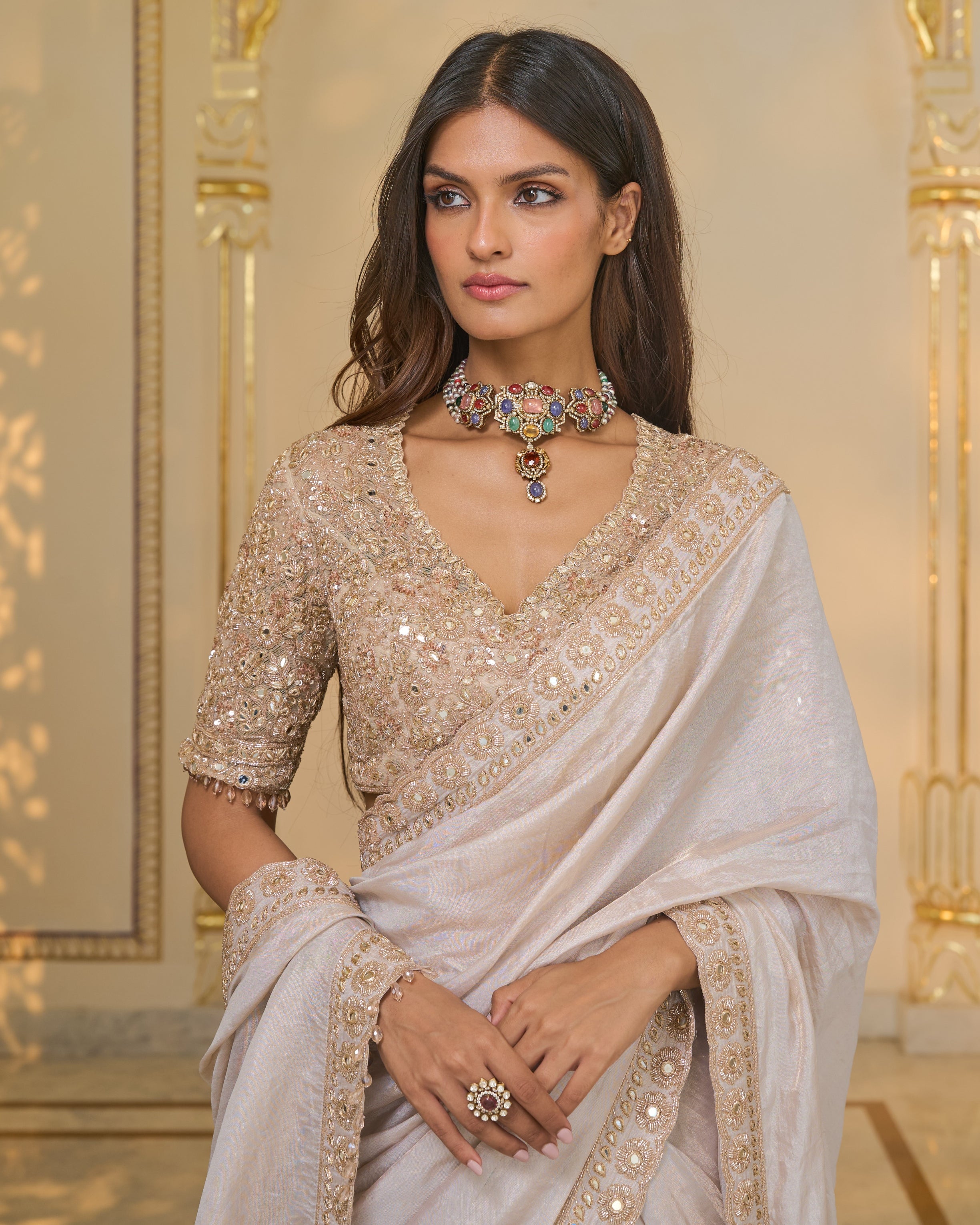 Rose Gold Tissue Hand Embroidered 
Classic Sari Set