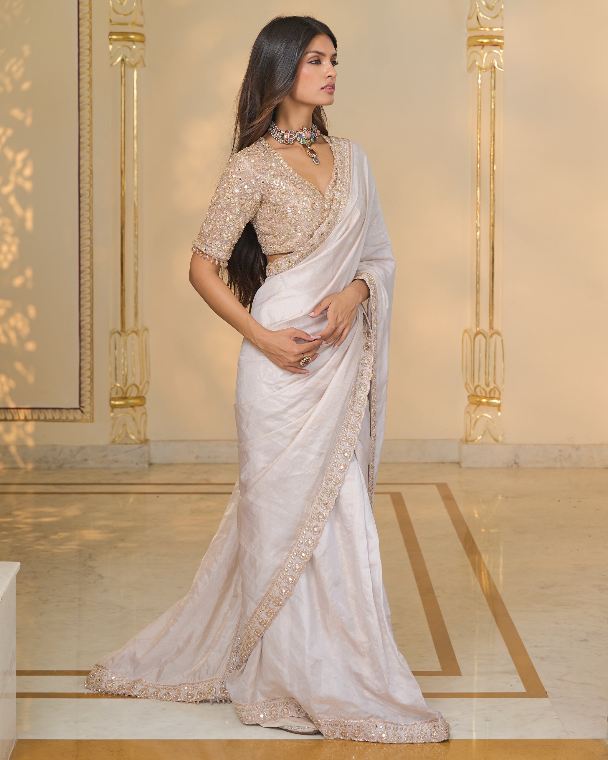 Rose Gold Tissue Hand Embroidered 
Classic Sari Set