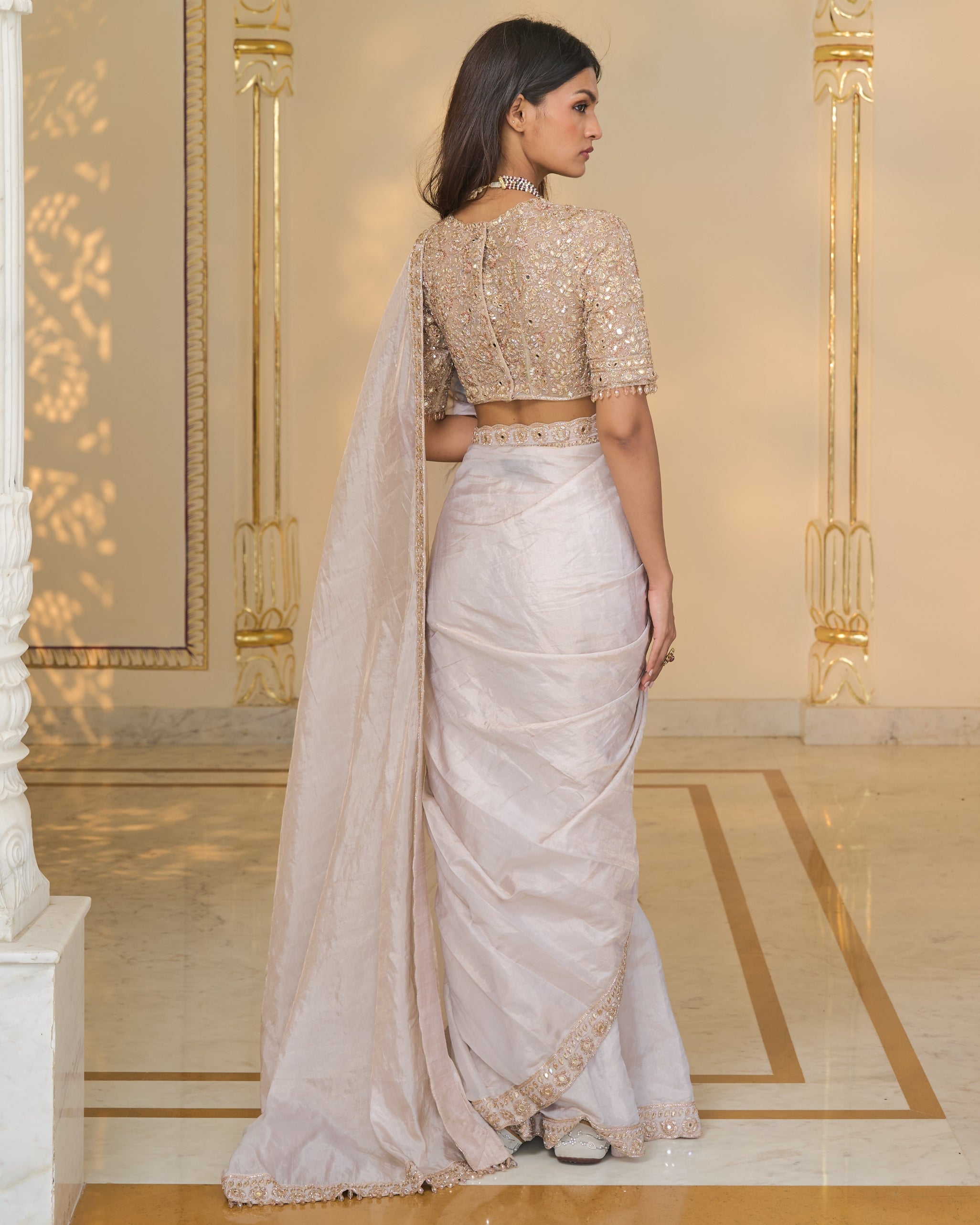 Rose Gold Tissue Hand Embroidered 
Classic Sari Set