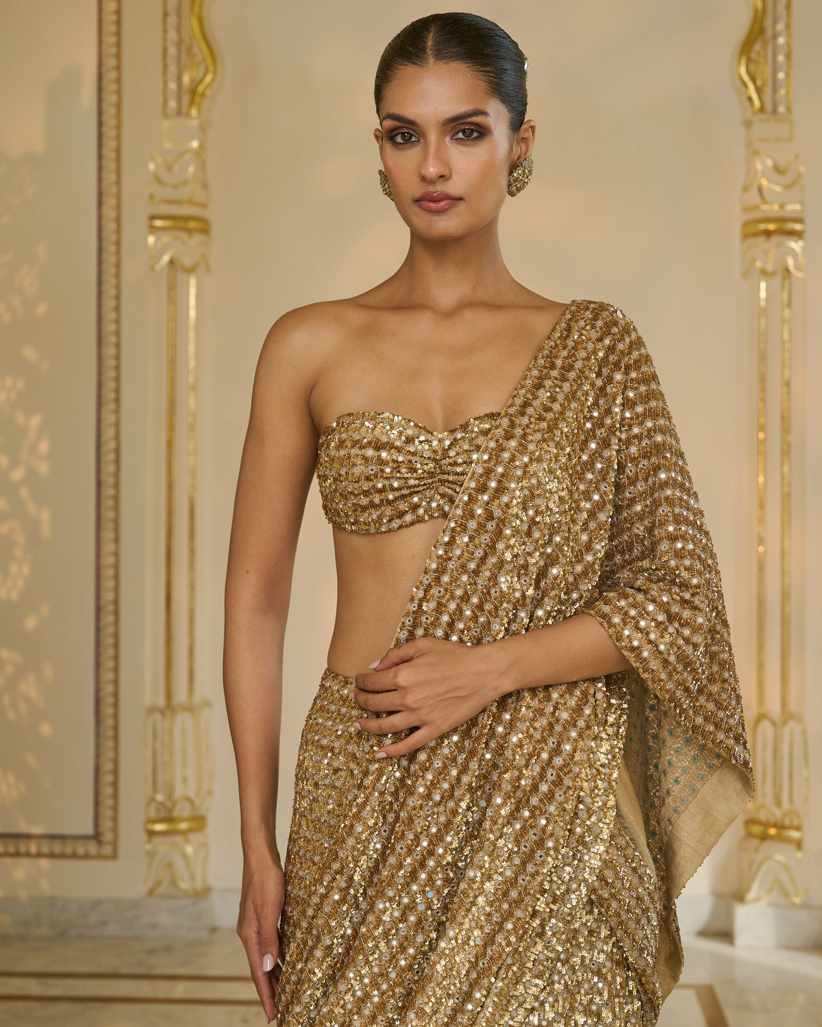 All Gold Sequin Hand Embroidered Sari Set