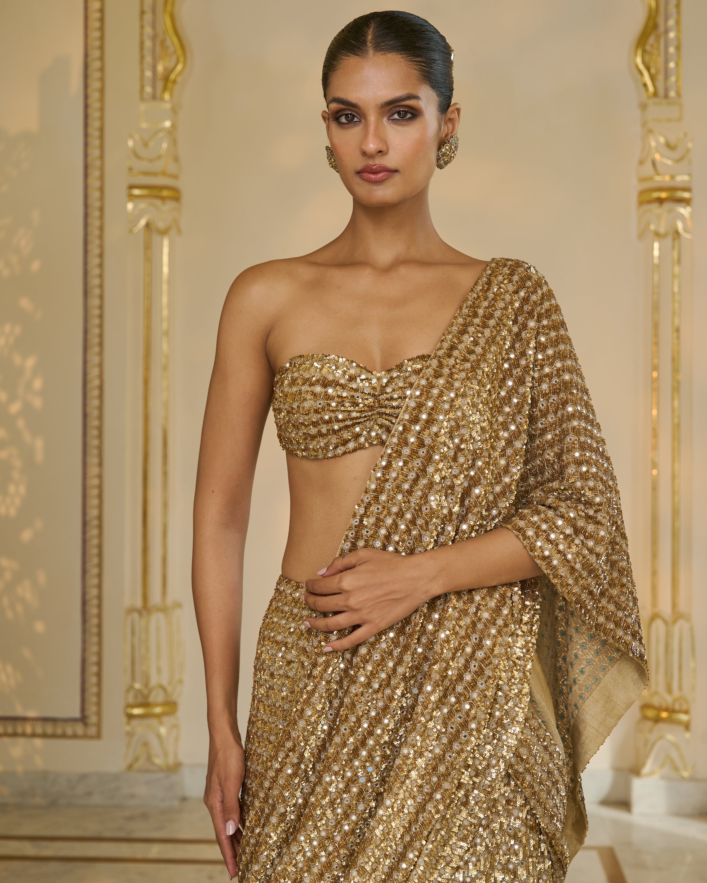 All Gold Sequin Hand Embroidered Sari Set