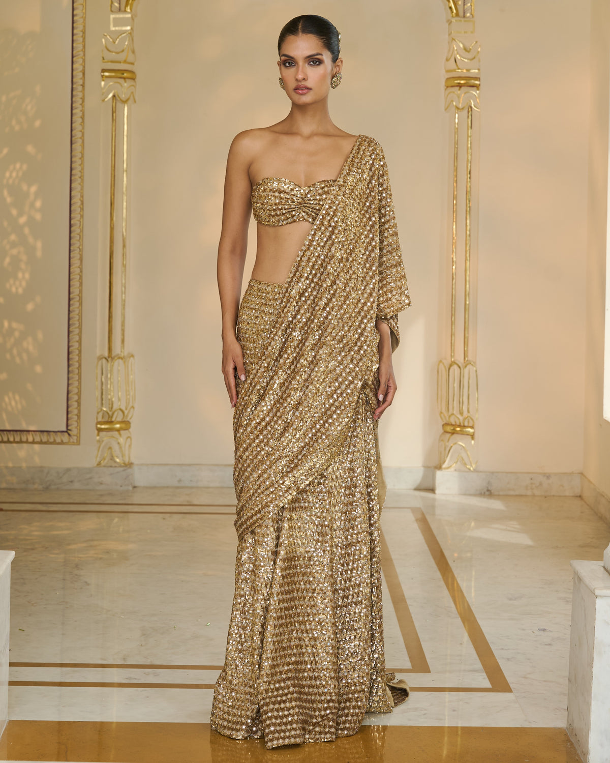 All Gold Sequin Hand Embroidered Sari Set