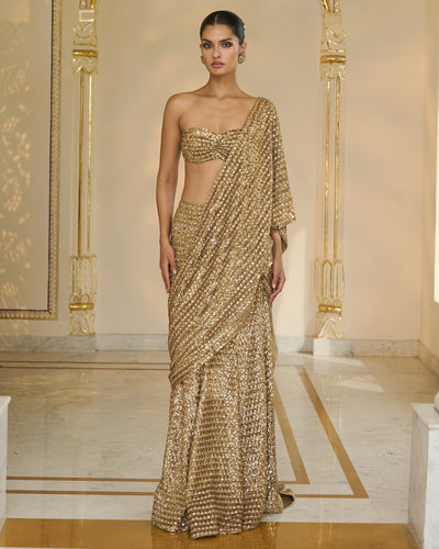 All Gold Sequin Hand Embroidered Sari Set