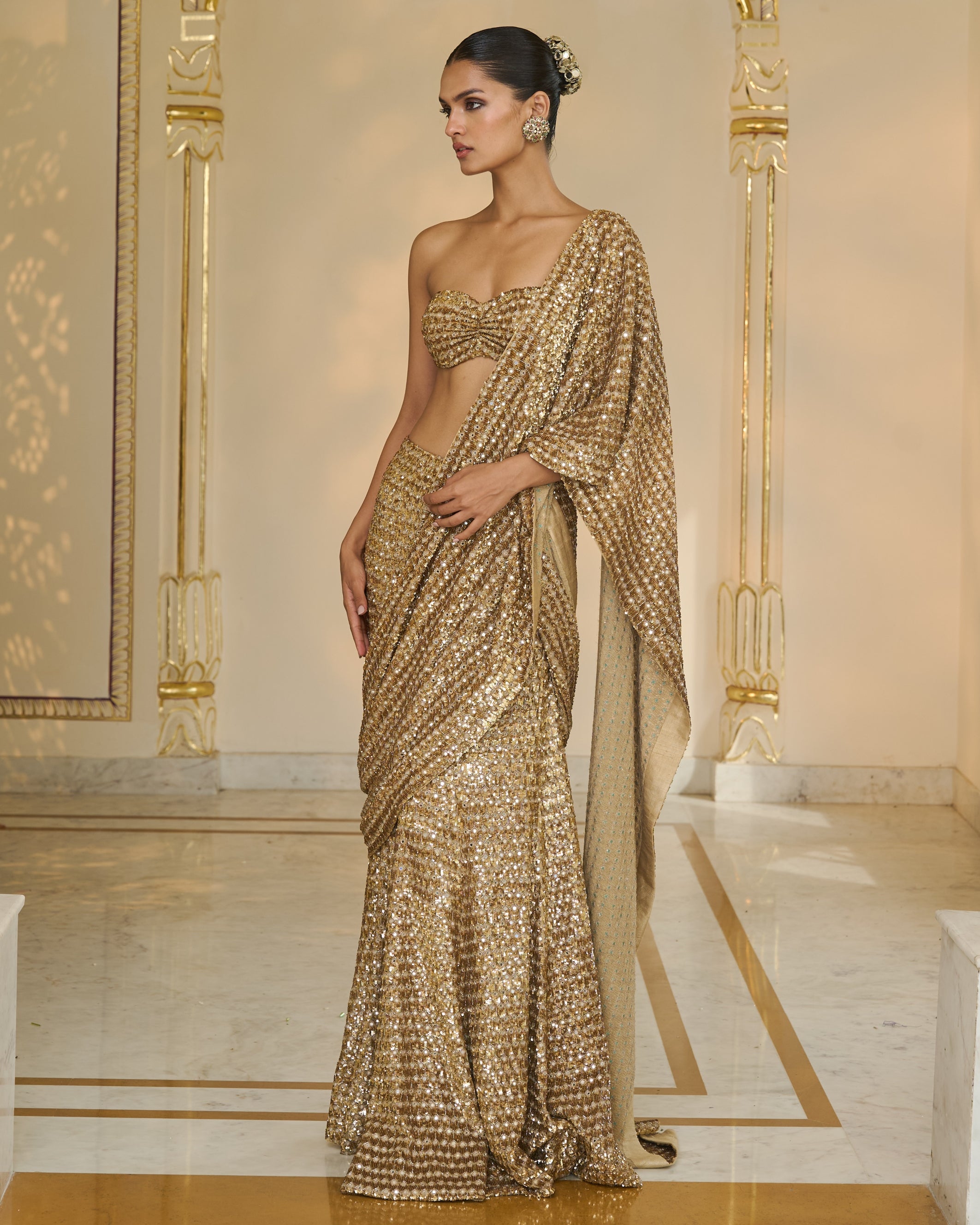 All Gold Sequin Hand Embroidered Sari Set