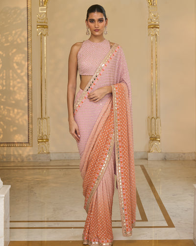 Mauve Shaded Hand
 Embroidered Star Sari Set