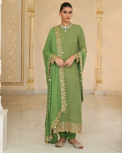 Warm Olive Long Star Kurta With Dupatta Set