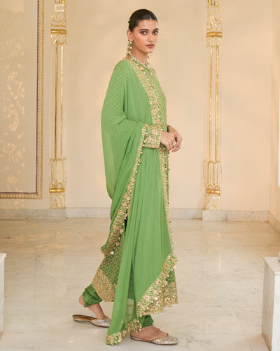 Warm Olive Long Star Kurta With Dupatta Set