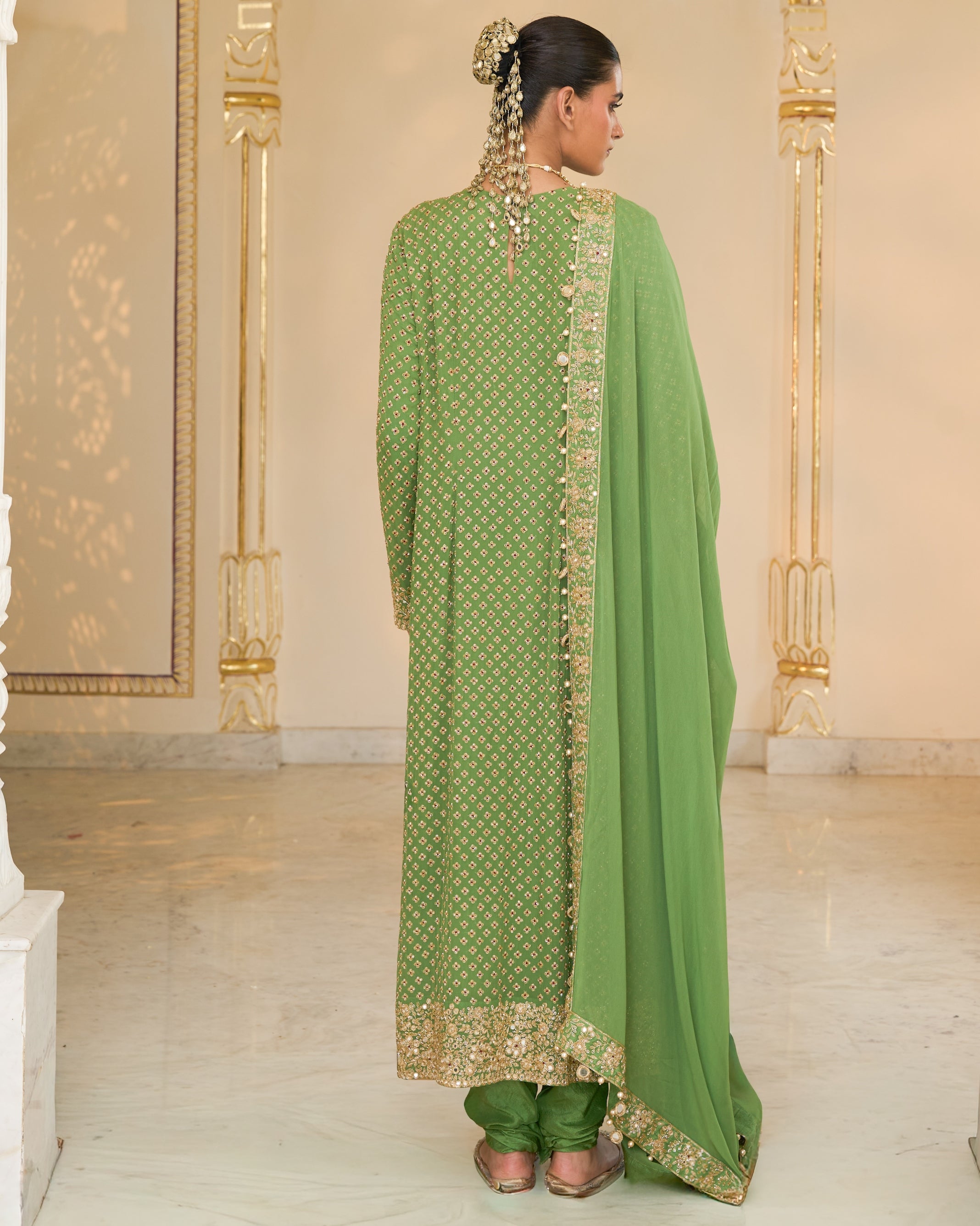 Warm Olive Long Star Kurta With Dupatta Set