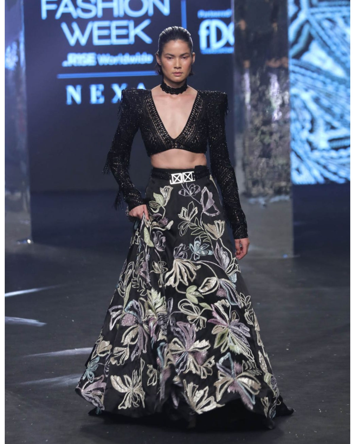 Black Freda Lehenga Set by Ritika Mirchandani