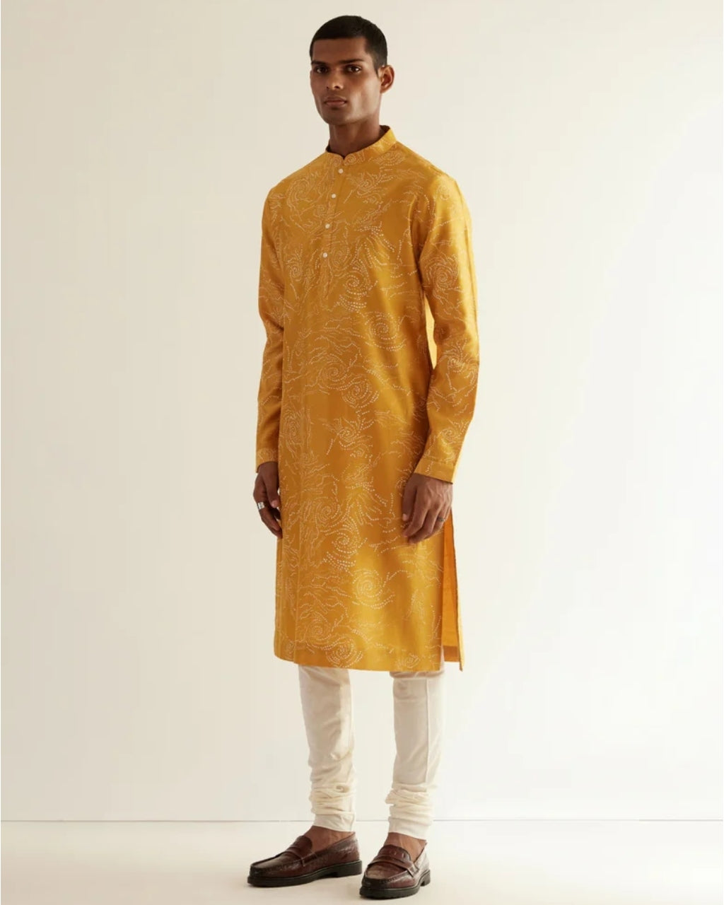 Mustard Hole Print Kurta Set