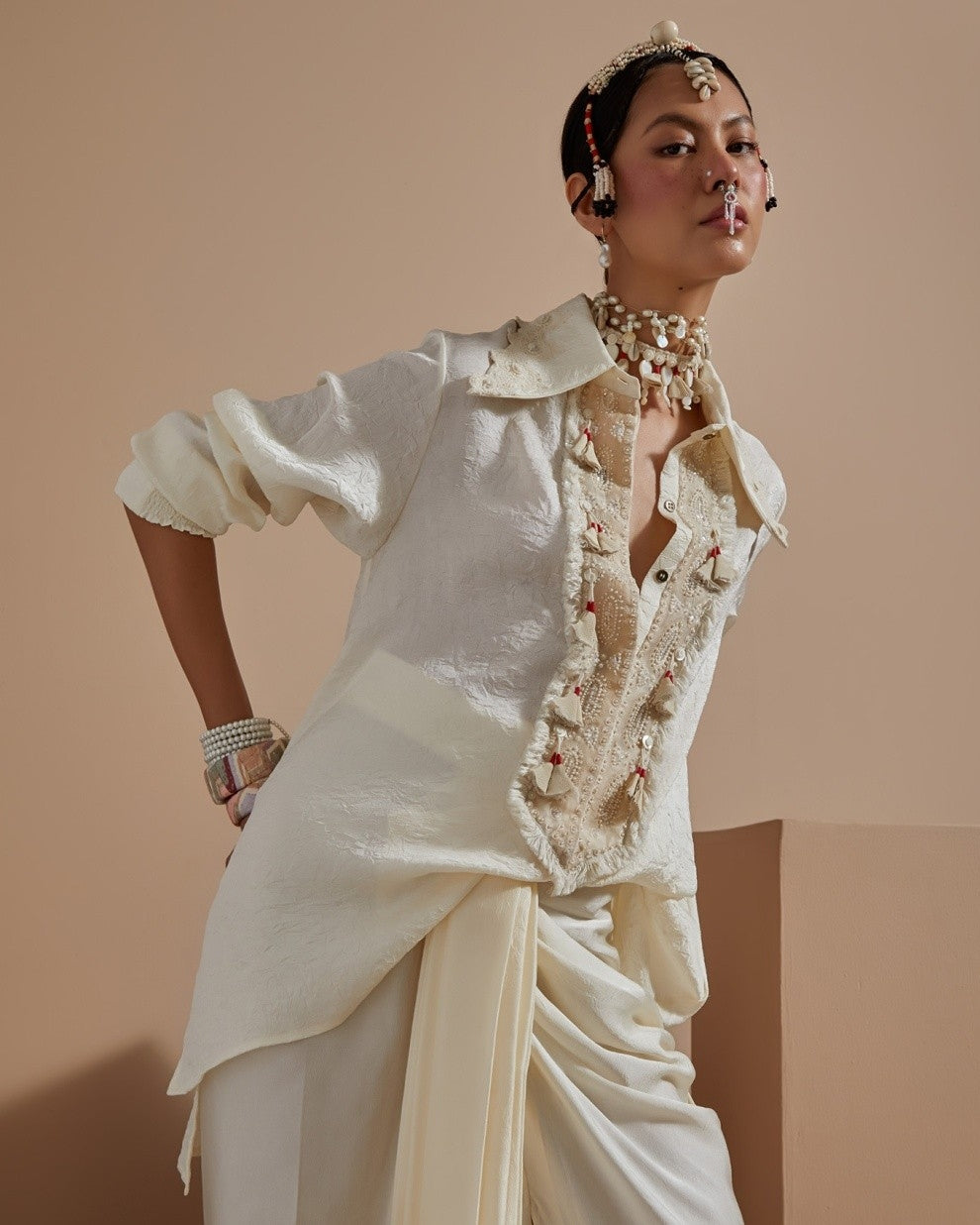 Soft Ivory Chanderi Coordinate Set