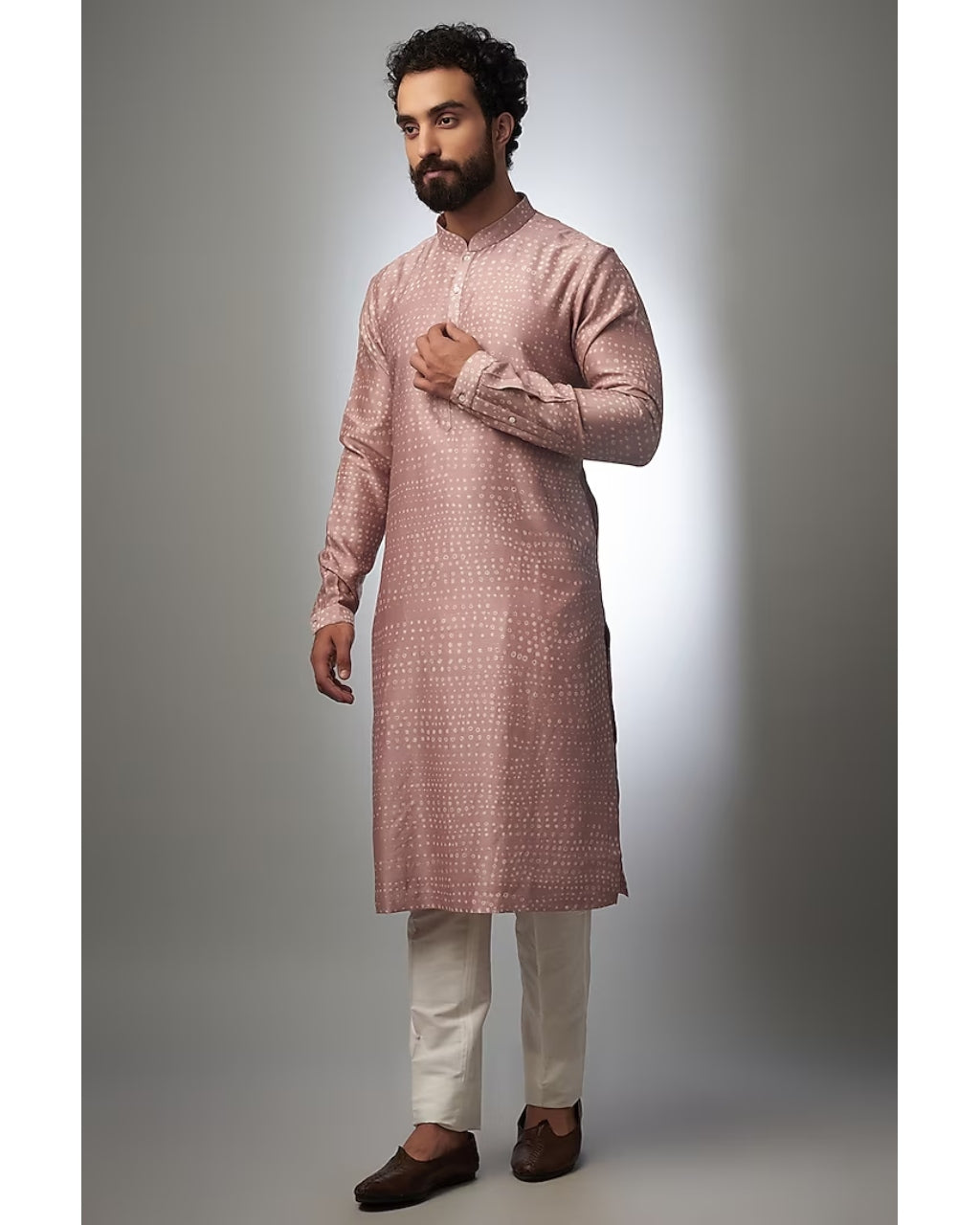 Old Rose Pink Pure Silk Bandhani Printed Kurta Set