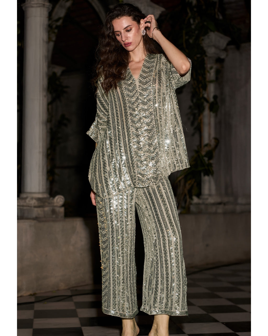 Sequin Embroidered Boxy Top & Pant Set