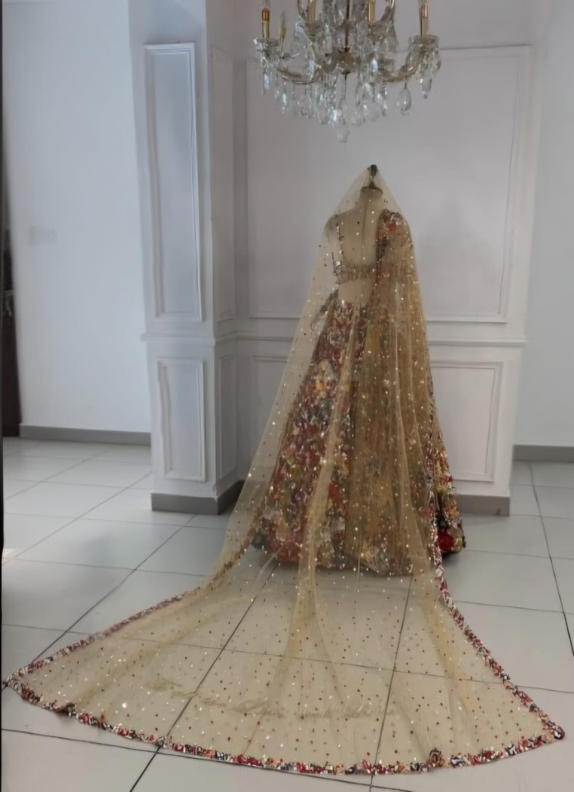 Multi-Coloured Three-Dimensional Floral Lehenga Set