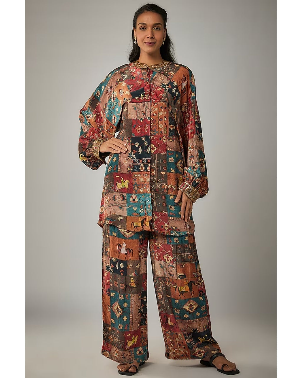 Multicolor Printed Kaftan Shirt Co-Ord Set
